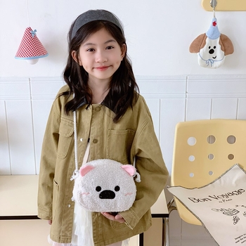 Dječja torbica za rame s dizajnom pahuljastog životinjskog – unisex; vuneni materijal; uzorak životinja; prozračna; Zima 2025
