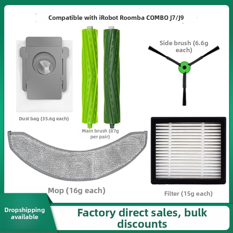 Комплект странични четки за iRobot Combo J7/J7+/J9+/10MAX (домашна употреба, автоматично управление, съвместим с J7/J7+/J9+/10MAX, обхват 51–100 м²)