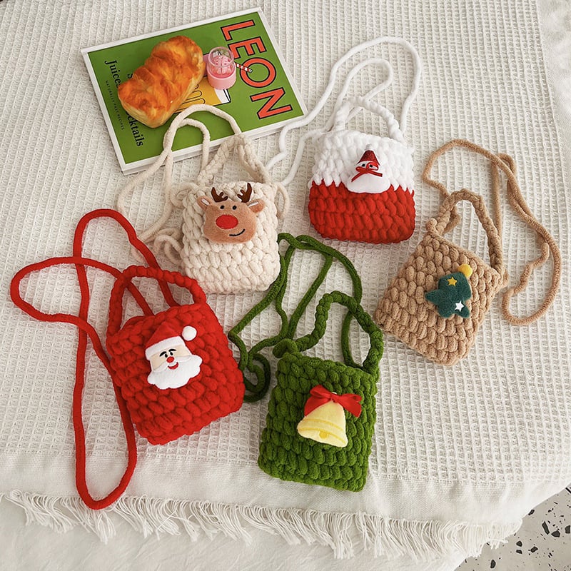 Dječja ručno pletena crossbody mini novčanik — vunena torbica s roztomilim anime uzorkom, za vrtić