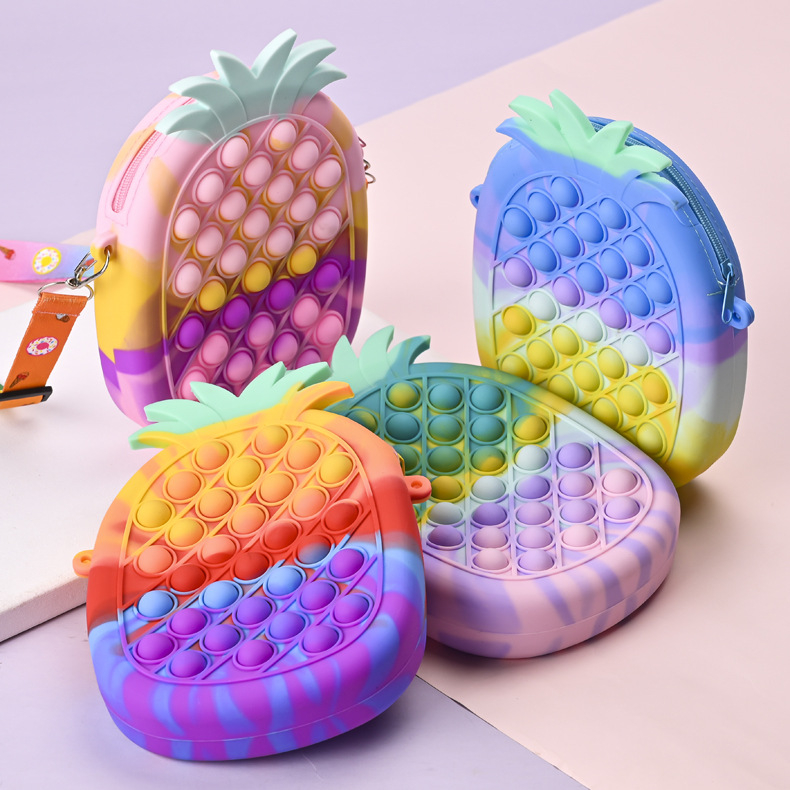 Ananász alakú szilikon pénztárca gyerekeknek, vízálló, kopásálló, kártya- és érmetároló
