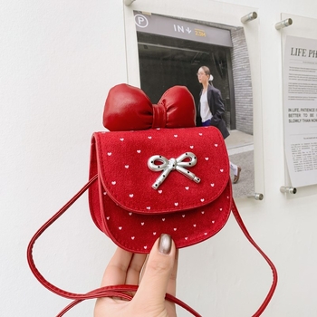Dječja crossbody torbica s mini mašnicom i novčanikom, PU materijal, uzorak valova, bez podstavke, zima 2025