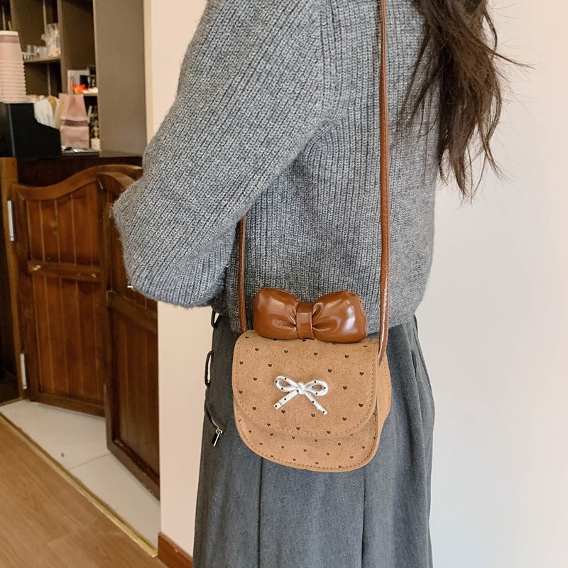 Dječja crossbody torbica s mini mašnicom i novčanikom, PU materijal, uzorak valova, bez podstavke, zima 2025