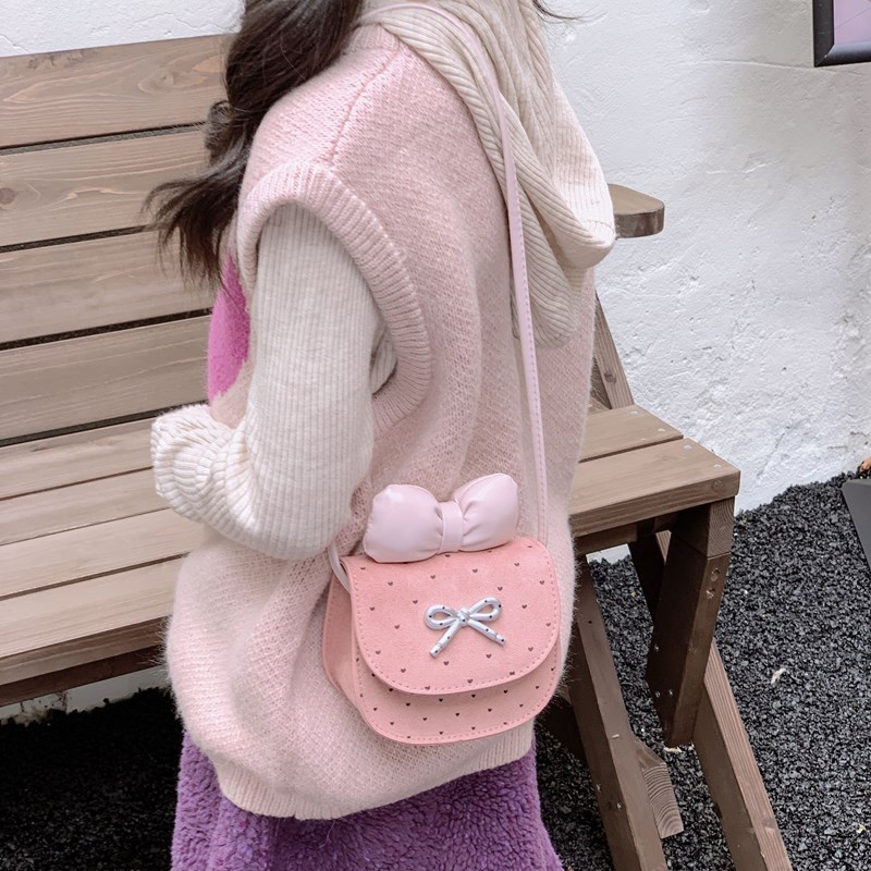 Dječja crossbody torbica s mini mašnicom i novčanikom, PU materijal, uzorak valova, bez podstavke, zima 2025
