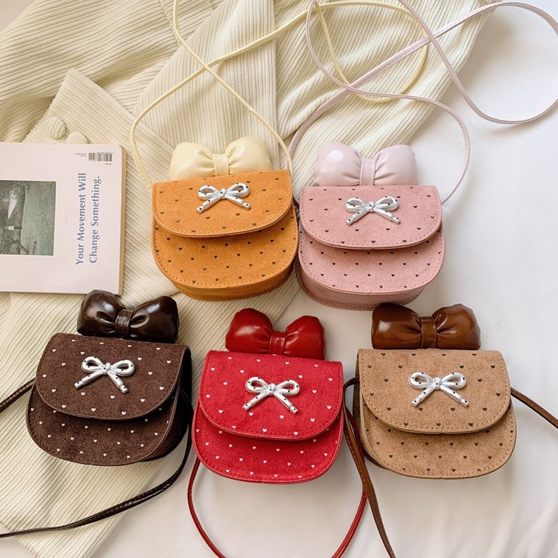 Dječja crossbody torbica s mini mašnicom i novčanikom, PU materijal, uzorak valova, bez podstavke, zima 2025
