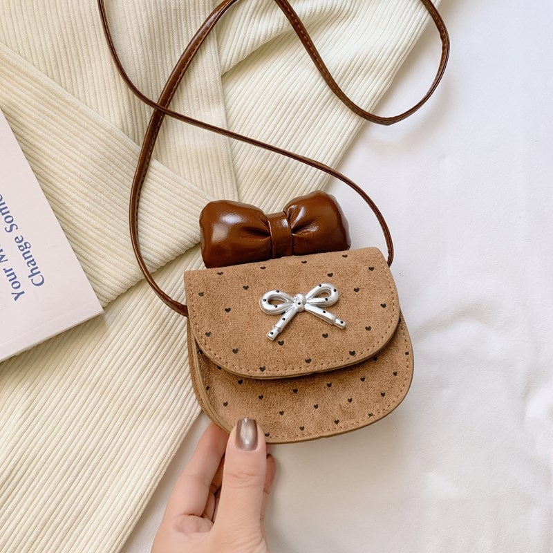 Dječja crossbody torbica s mini mašnicom i novčanikom, PU materijal, uzorak valova, bez podstavke, zima 2025