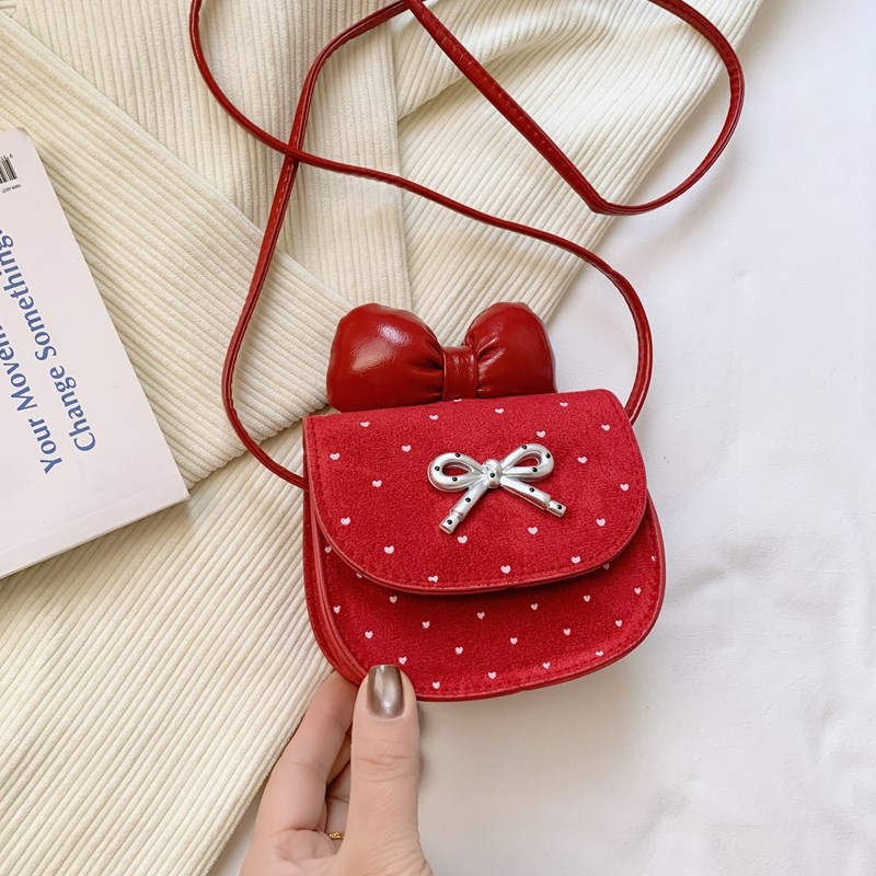 Dječja crossbody torbica s mini mašnicom i novčanikom, PU materijal, uzorak valova, bez podstavke, zima 2025