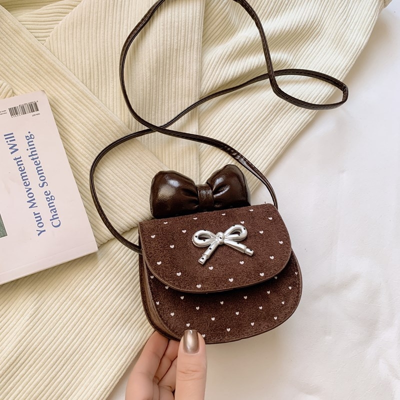 Dječja crossbody torbica s mini mašnicom i novčanikom, PU materijal, uzorak valova, bez podstavke, zima 2025