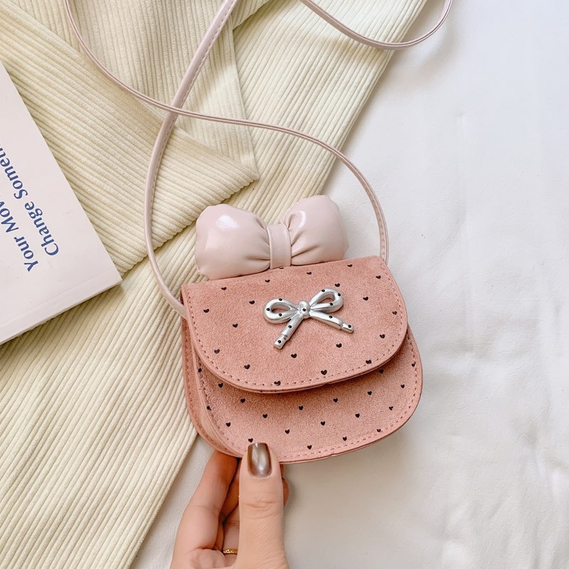 Dječja crossbody torbica s mini mašnicom i novčanikom, PU materijal, uzorak valova, bez podstavke, zima 2025
