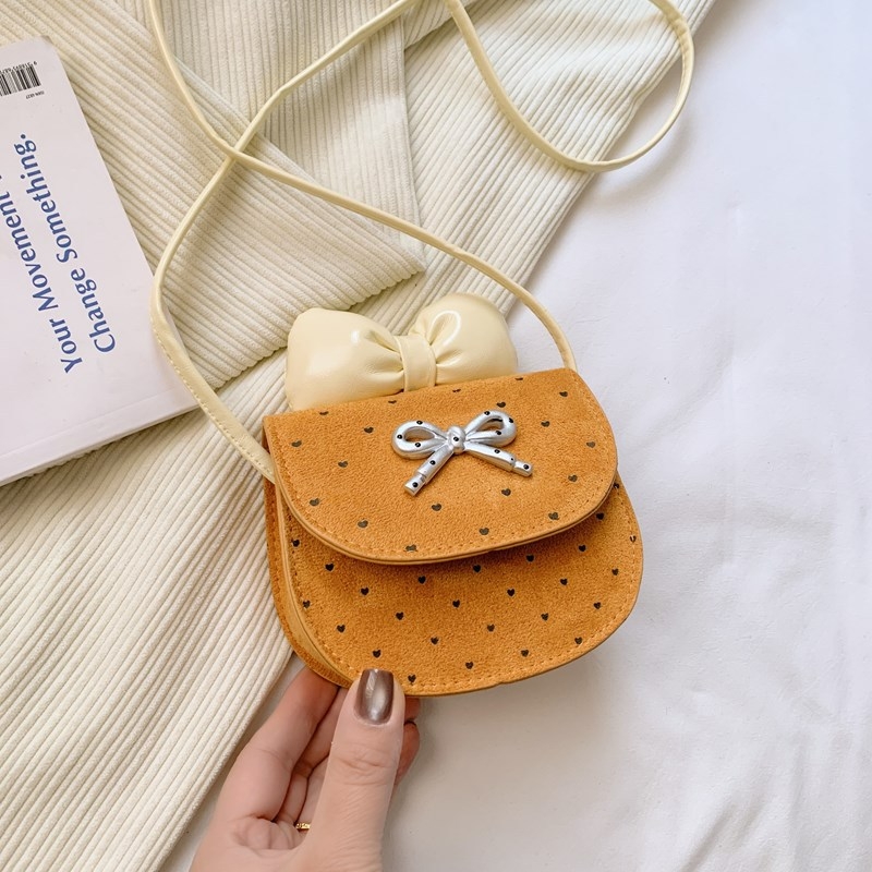 Dječja crossbody torbica s mini mašnicom i novčanikom, PU materijal, uzorak valova, bez podstavke, zima 2025