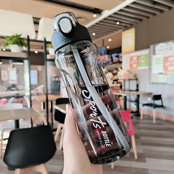 Пластмасова преносима чаша със сламка, спортен стил, капак с едно натискане, материал PC, еднослойна конструкция, тегло около 120 g