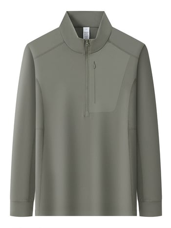 Мъжки суитшърт с полуцип и стояща яка, лека нейлонова флийс тъкан, джобове с цип, свободен силует