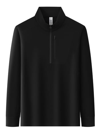 Мъжки суитшърт с полуцип и стояща яка, лека нейлонова флийс тъкан, джобове с цип, свободен силует