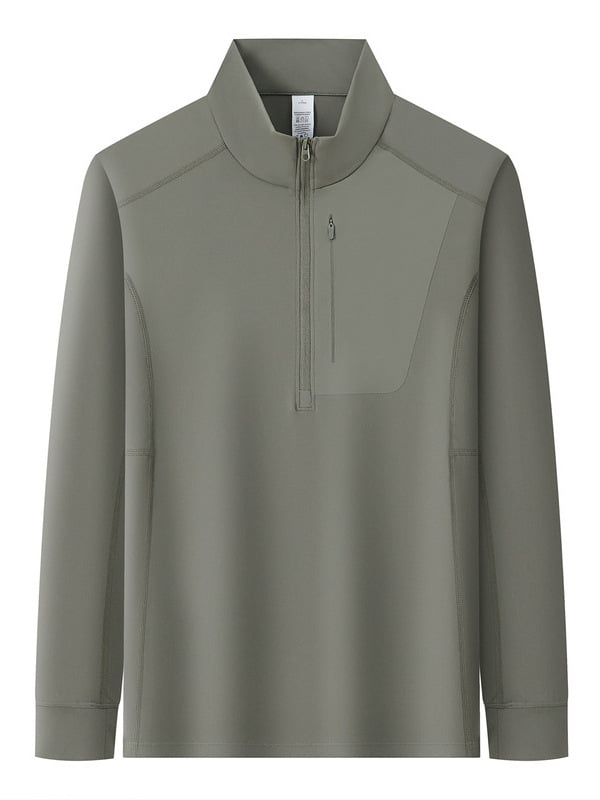 Мъжки суитшърт с полуцип и стояща яка, лека нейлонова флийс тъкан, джобове с цип, свободен силует