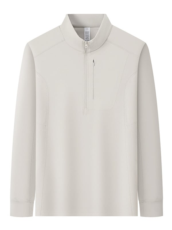 Мъжки суитшърт с полуцип и стояща яка, лека нейлонова флийс тъкан, джобове с цип, свободен силует