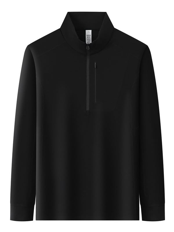 Мъжки суитшърт с полуцип и стояща яка, лека нейлонова флийс тъкан, джобове с цип, свободен силует