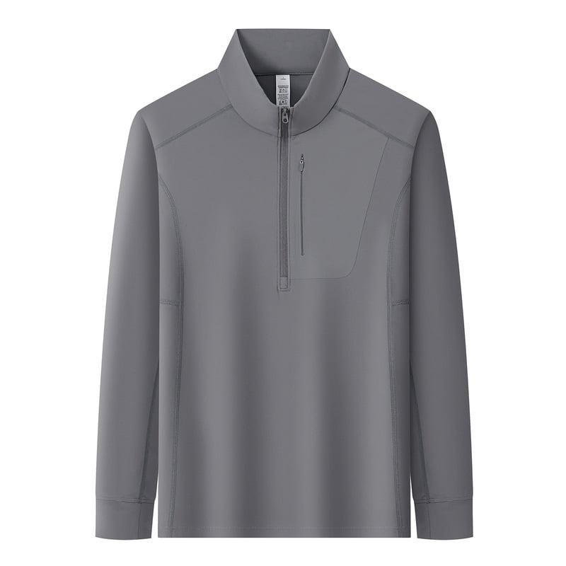 Мъжки суитшърт с полуцип и стояща яка, лека нейлонова флийс тъкан, джобове с цип, свободен силует