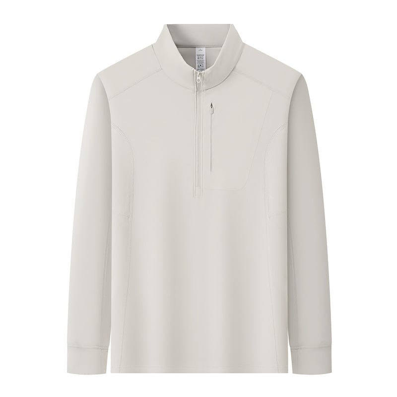 Мъжки суитшърт с полуцип и стояща яка, лека нейлонова флийс тъкан, джобове с цип, свободен силует