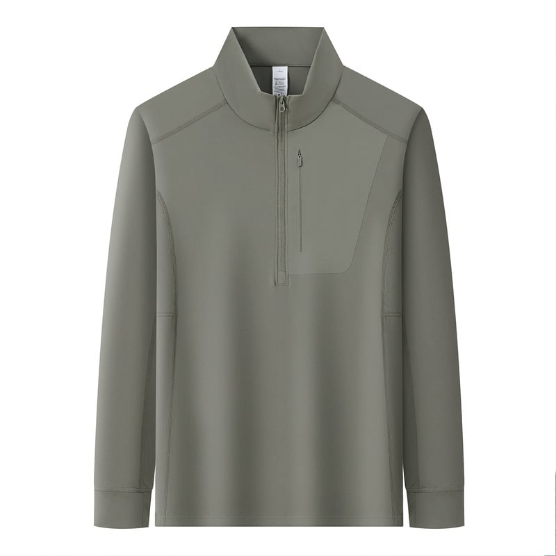 Мъжки суитшърт с полуцип и стояща яка, лека нейлонова флийс тъкан, джобове с цип, свободен силует