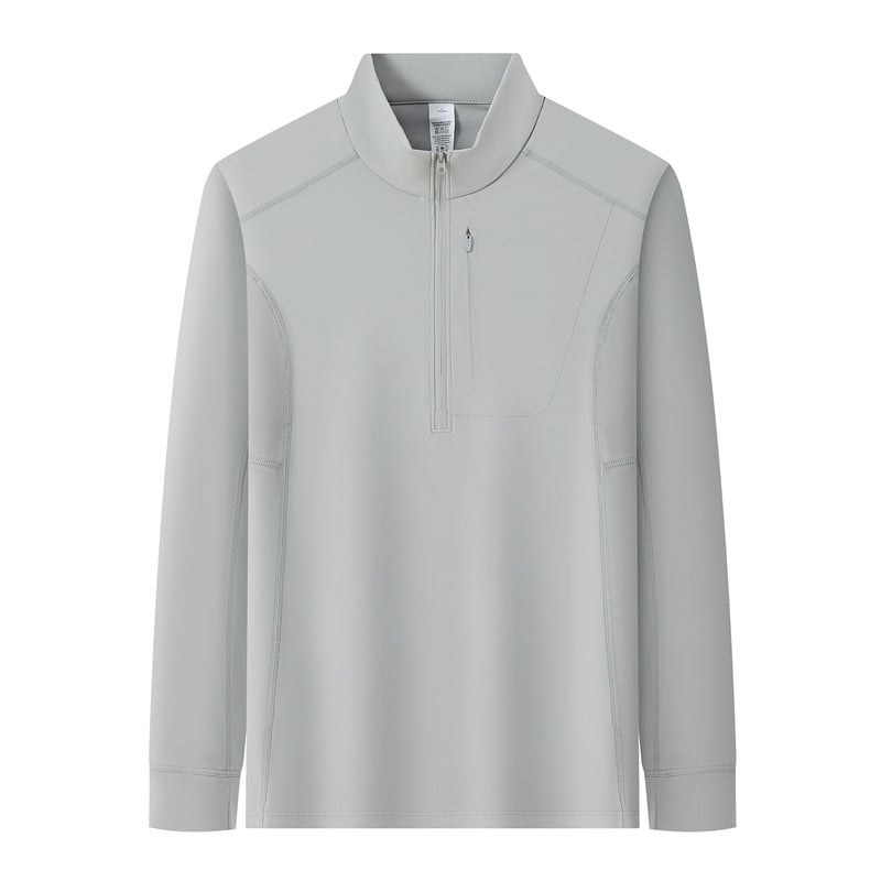 Мъжки суитшърт с полуцип и стояща яка, лека нейлонова флийс тъкан, джобове с цип, свободен силует