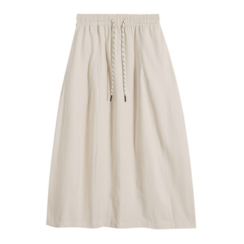 Пола с А-образна кройка, висока талия, средна дължина, памук 95%+, ежедневен стил в японско-корейски дух