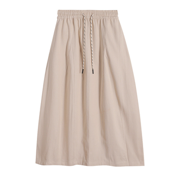 Пола с А-образна кройка, висока талия, средна дължина, памук 95%+, ежедневен стил в японско-корейски дух