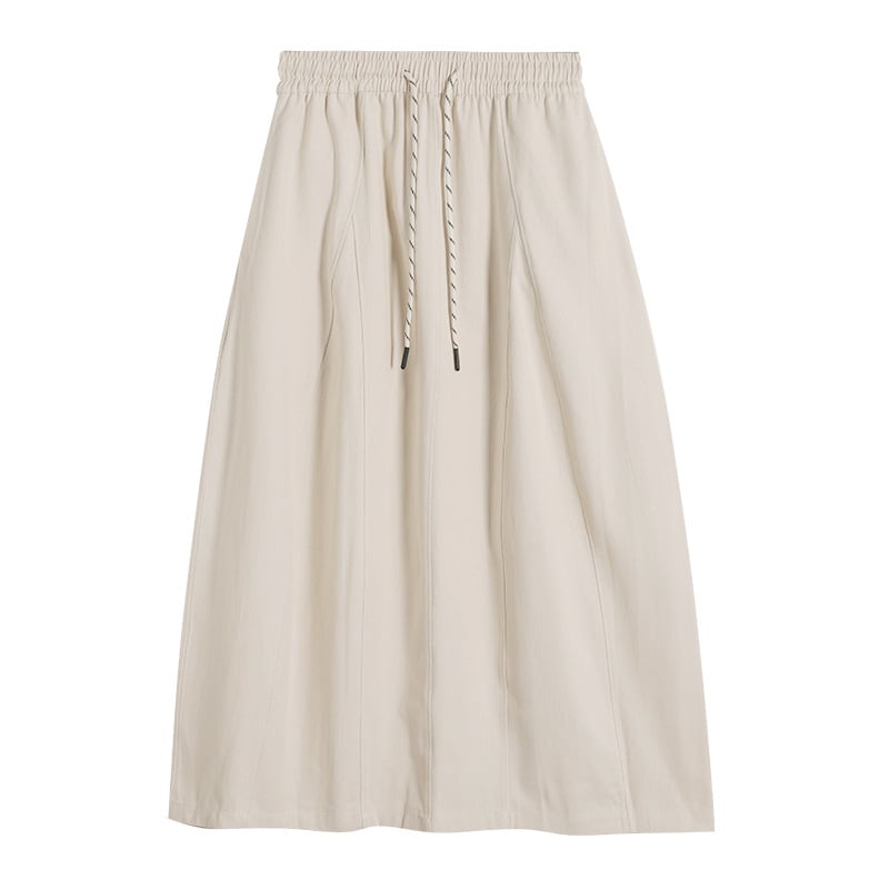 Пола с А-образна кройка, висока талия, средна дължина, памук 95%+, ежедневен стил в японско-корейски дух