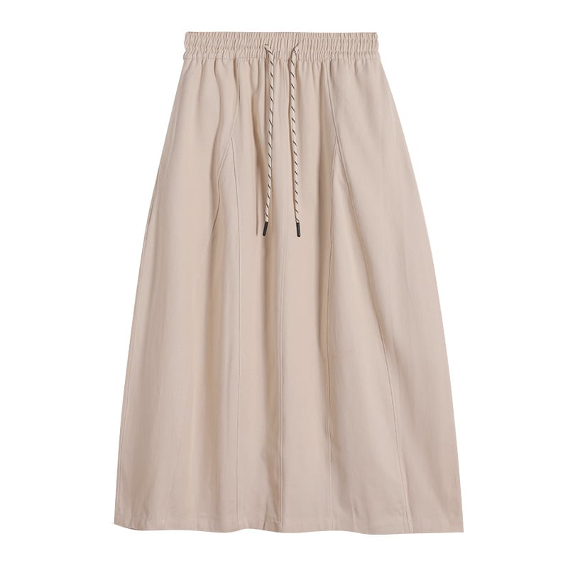 Пола с А-образна кройка, висока талия, средна дължина, памук 95%+, ежедневен стил в японско-корейски дух