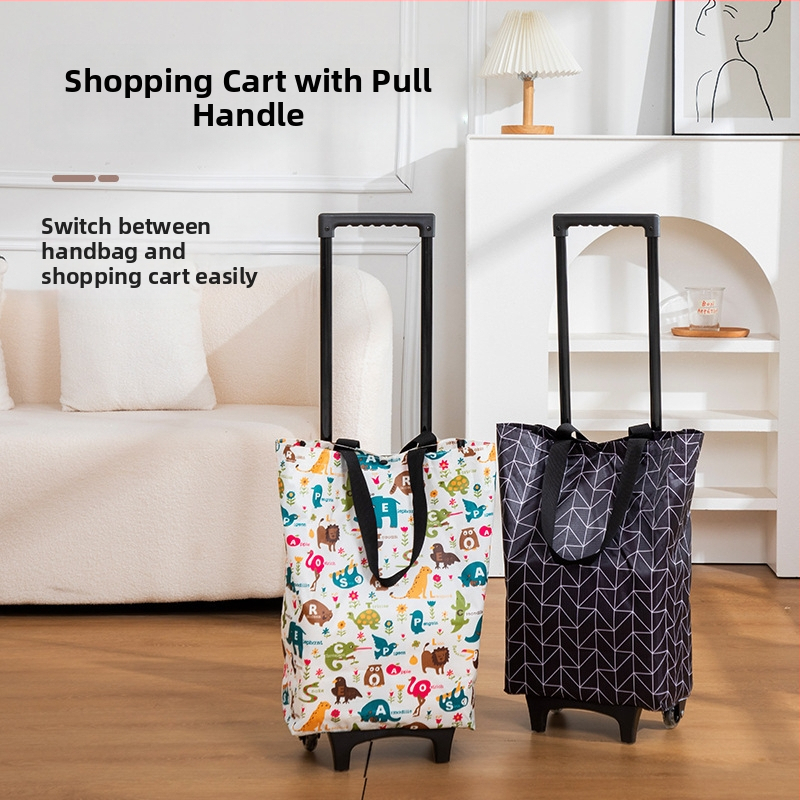 Căruț de cumpărături pliabil cu patru roți, ușor de purtat, din material Oxford, capacitate până la 20 kg