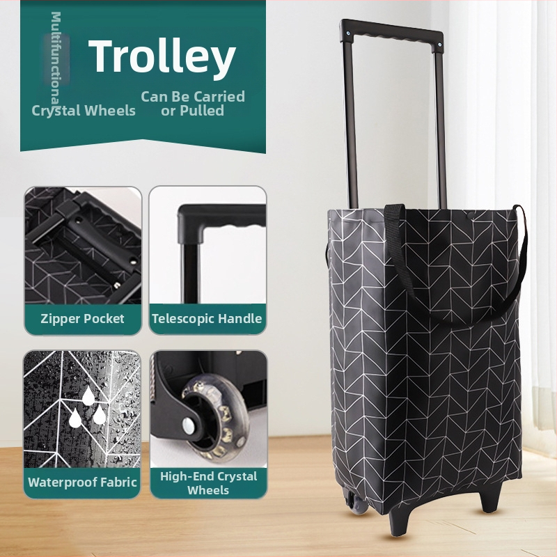 Căruț de cumpărături pliabil cu patru roți, ușor de purtat, din material Oxford, capacitate până la 20 kg