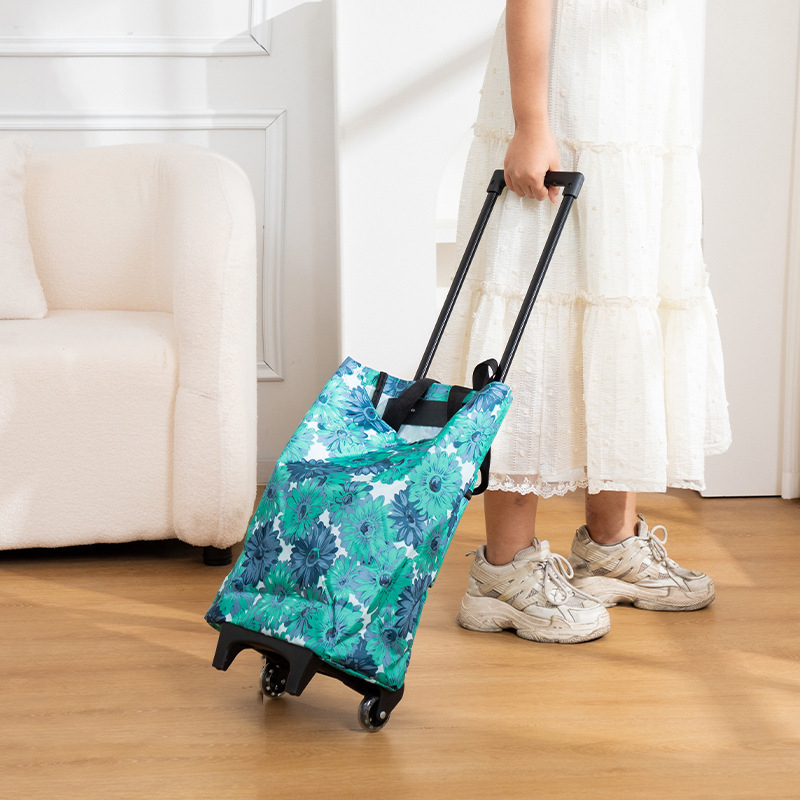 Căruț de cumpărături pliabil cu patru roți, ușor de purtat, din material Oxford, capacitate până la 20 kg