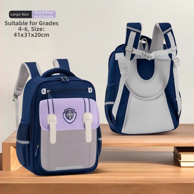 Детска раница за основно училище (1–6 клас) с голям капацитет, защита на гръбнака, водоустойчива, унисекс, извит раменен презрамник