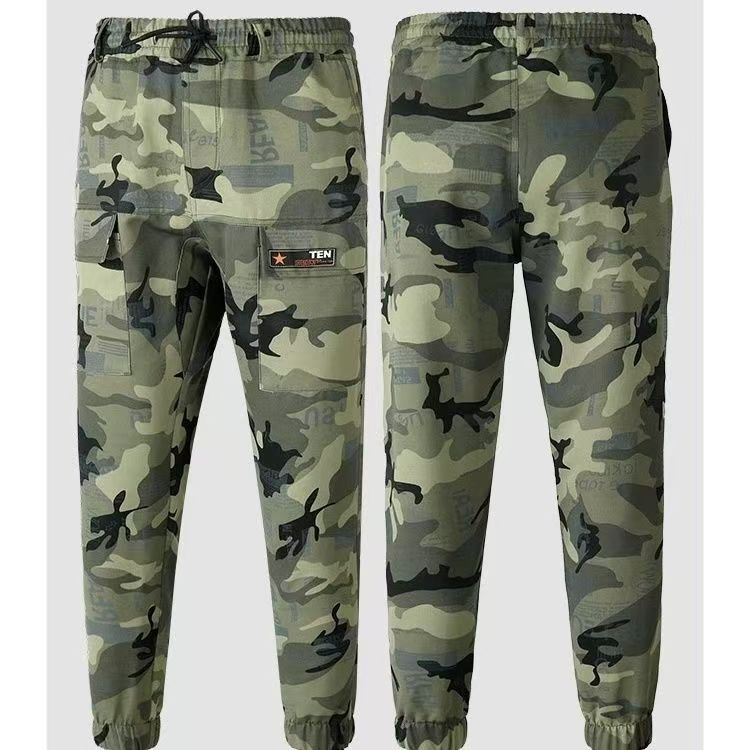 Costum de lucru exterior cu camuflaj pentru bărbați – buzunare mari, țesătură din amestec de bumbac (45% bumbac), căptușeală din bumbac (45%), respirabil, primăvară-toamnă, pentru atelier/fabrica (țesătură din amestec de bumbac; 45% bumbac în materialul de