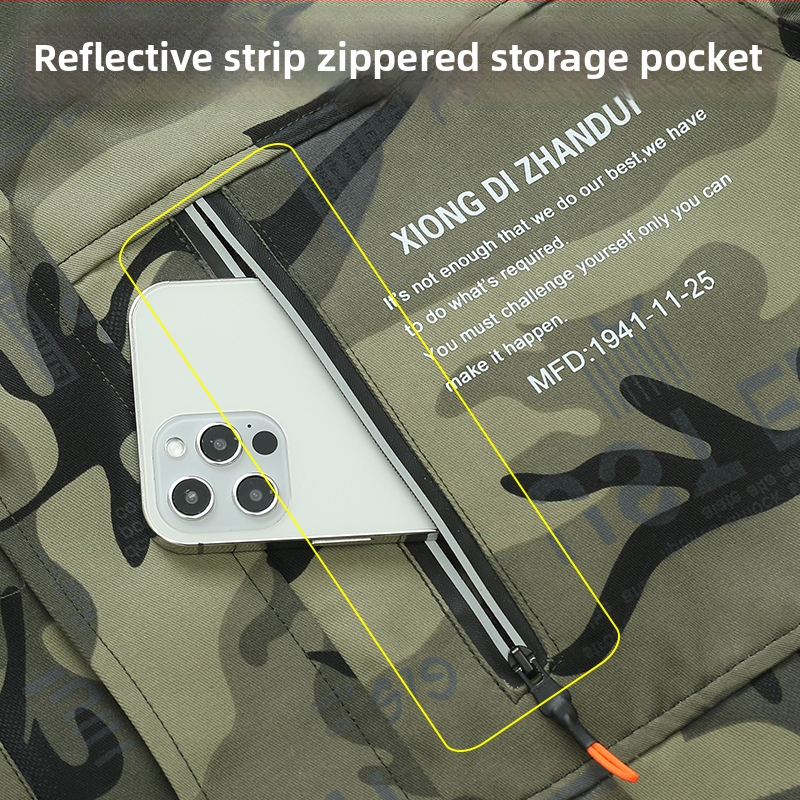 Costum de lucru exterior cu camuflaj pentru bărbați – buzunare mari, țesătură din amestec de bumbac (45% bumbac), căptușeală din bumbac (45%), respirabil, primăvară-toamnă, pentru atelier/fabrica (țesătură din amestec de bumbac; 45% bumbac în materialul de