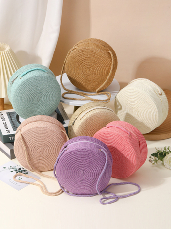 Geantă crossbody din paie, împletită — rotundă pentru plajă, colecția iarnă 2024, pentru utilizare zilnică