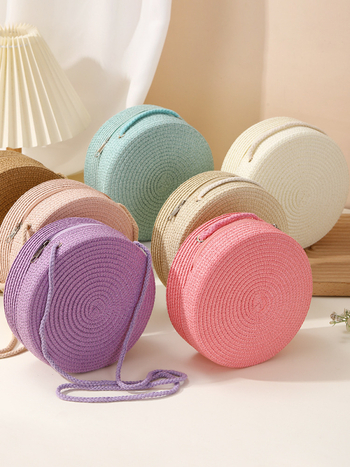 Geantă crossbody din paie, împletită — rotundă pentru plajă, colecția iarnă 2024, pentru utilizare zilnică