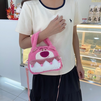 Плюшена детска презрамкова чанта, вертикално квадратна форма, цип за отваряне, джоб за ID карта