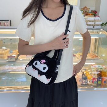 Плюшена детска презрамкова чанта, вертикално квадратна форма, цип за отваряне, джоб за ID карта