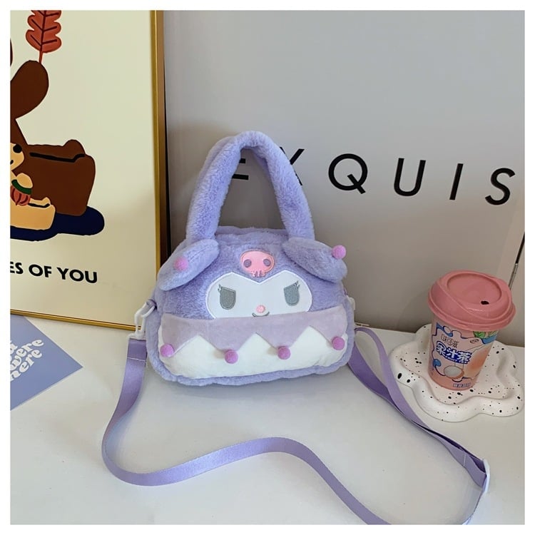 Плюшена детска презрамкова чанта, вертикално квадратна форма, цип за отваряне, джоб за ID карта