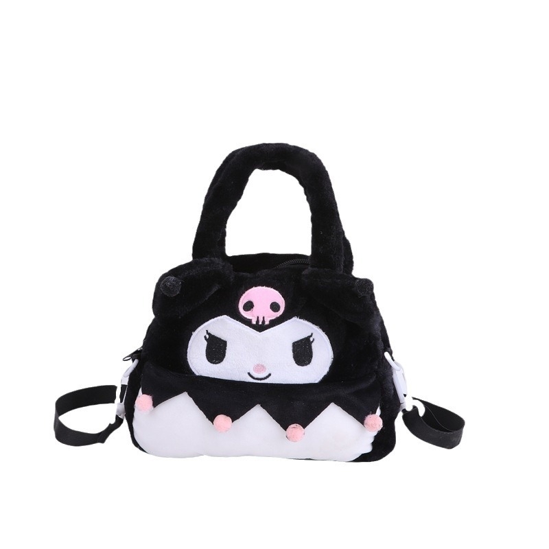 Плюшена детска презрамкова чанта, вертикално квадратна форма, цип за отваряне, джоб за ID карта