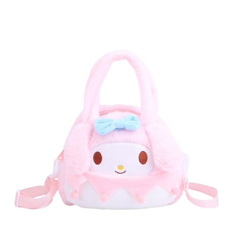 Плюшена детска презрамкова чанта, вертикално квадратна форма, цип за отваряне, джоб за ID карта