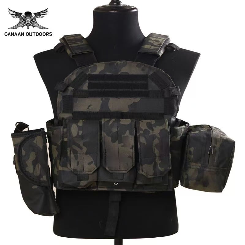 Тактическа жилетка за външни дейности, мултифункционална и лека, камуфляж (Материя: 600D Oxford; Шаблон: Камуфлаж; Функции: дишаща, водоустойчива, износоустойчива; Сезони: целогодишно)