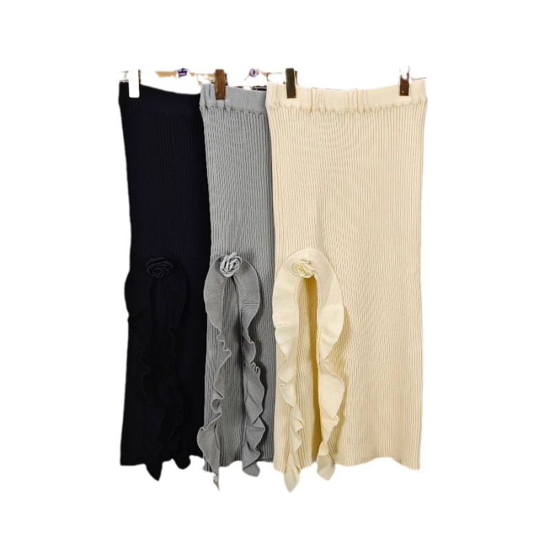 A-образна плетена пола с флорална шарка, висока талия за стягане, средна дължина, полиестер, микроеластична