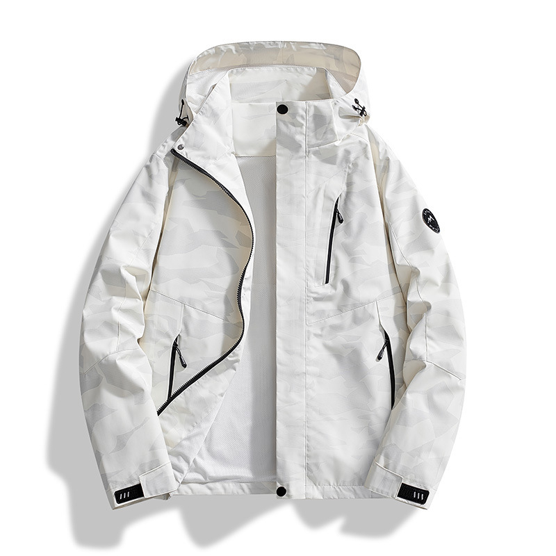 Geacă impermeabilă cu glugă, fermoar, croială lejeră, poliester, buzunare laterale, stil coreean, pentru bărbați