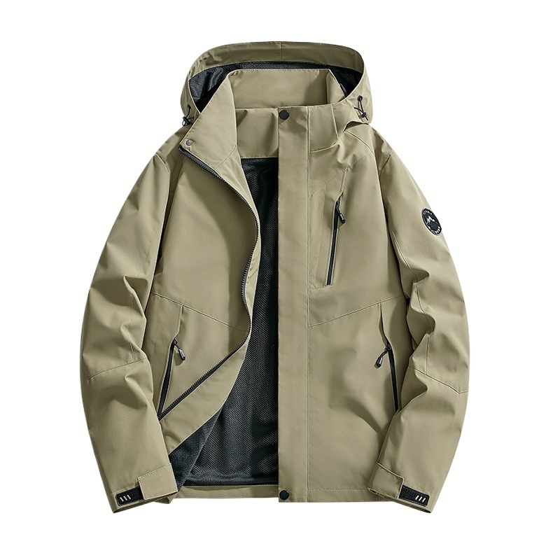 Geacă impermeabilă cu glugă, fermoar, croială lejeră, poliester, buzunare laterale, stil coreean, pentru bărbați