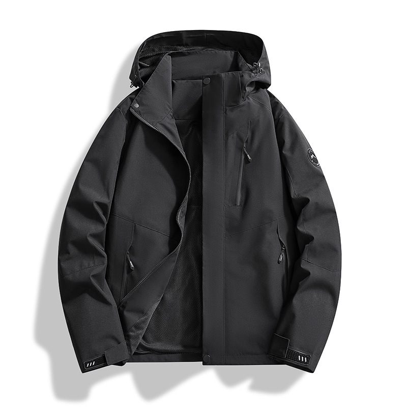 Geacă impermeabilă cu glugă, fermoar, croială lejeră, poliester, buzunare laterale, stil coreean, pentru bărbați