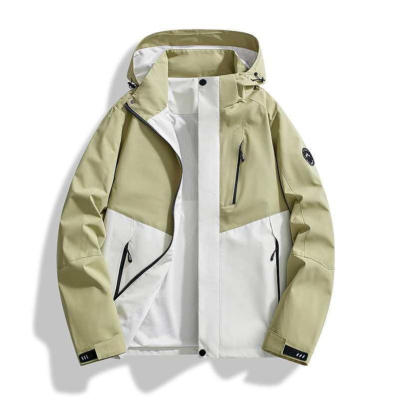 Geacă impermeabilă cu glugă, fermoar, croială lejeră, poliester, buzunare laterale, stil coreean, pentru bărbați