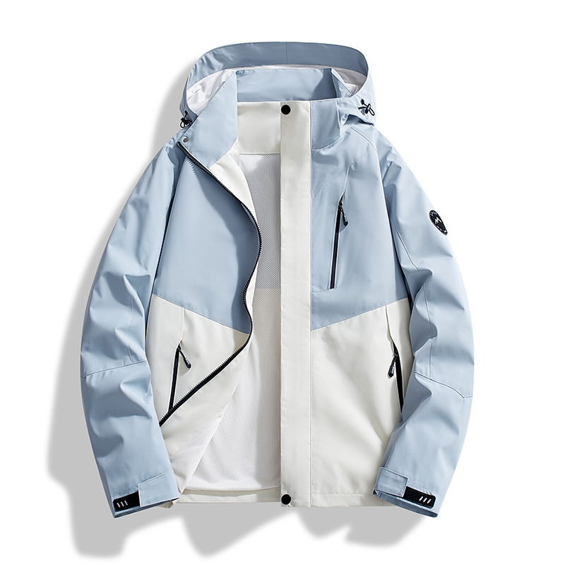 Geacă impermeabilă cu glugă, fermoar, croială lejeră, poliester, buzunare laterale, stil coreean, pentru bărbați