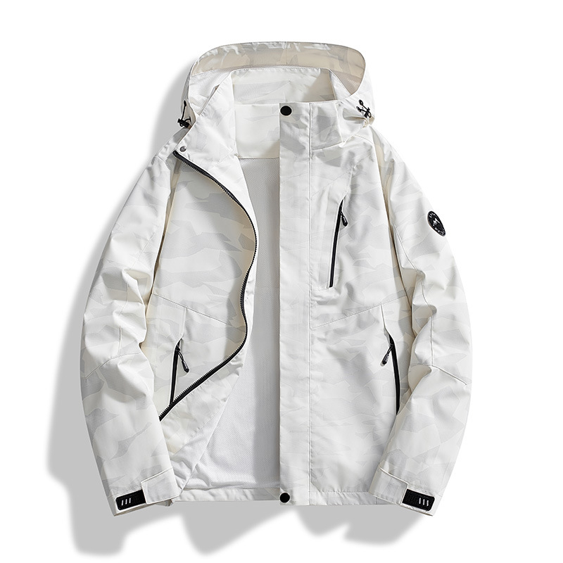Geacă impermeabilă cu glugă, fermoar, croială lejeră, poliester, buzunare laterale, stil coreean, pentru bărbați