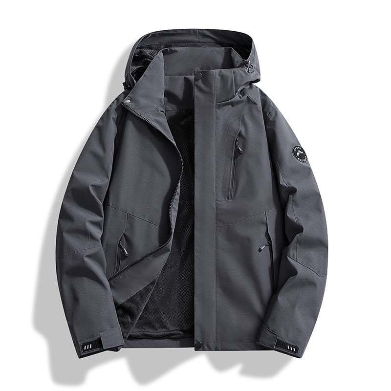 Geacă impermeabilă cu glugă, fermoar, croială lejeră, poliester, buzunare laterale, stil coreean, pentru bărbați