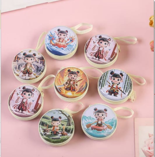 Монетник Benjie с карикатурно животно, кръгла метална кутия, мини чанта за ключове и слушалки, градски минимализъм, PU подплата, водоустойчив и износоустойчив